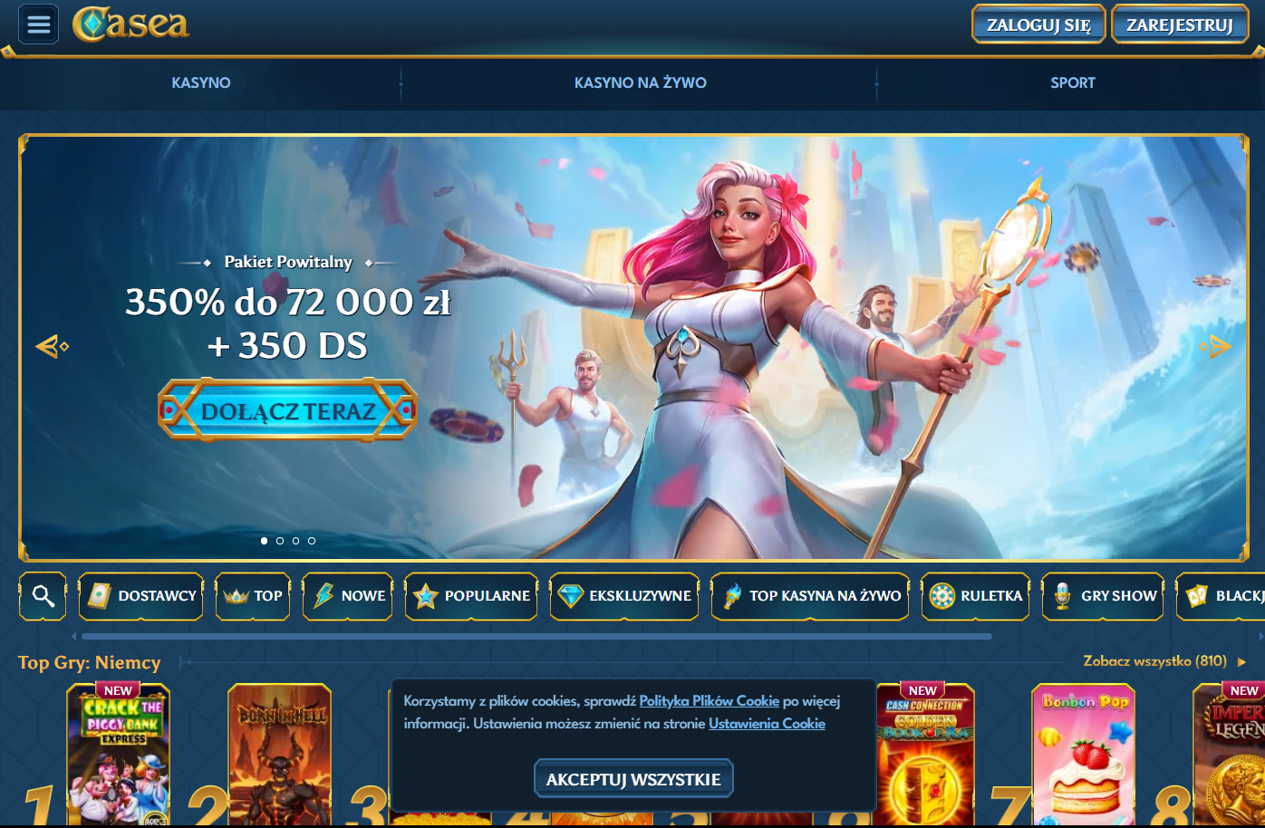 Zrzut ekranu strony Casea